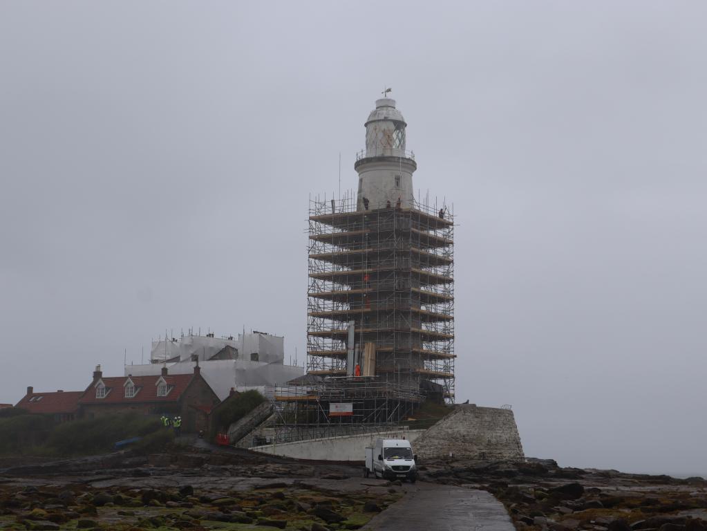 St Mary's Lighthouse in scaffolding