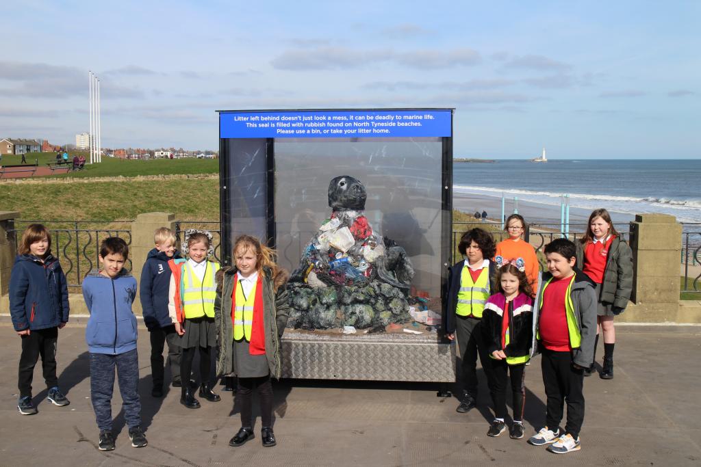 Marine Park First School visits seal sculpture