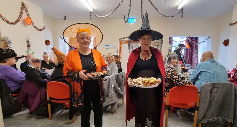 Penny Bundy and Joyce Davison at their Halloween coffee morning on 1 November 2024.