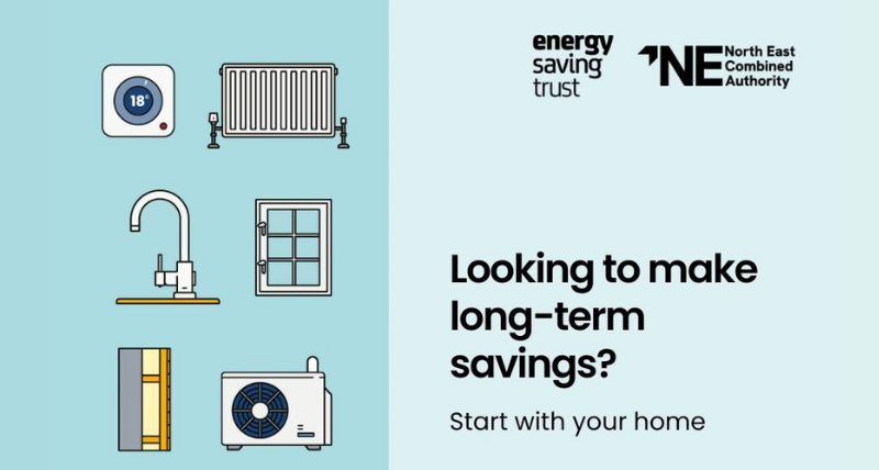 Energy Saving Trust, North East Combined Authority graphic with images of household equipment