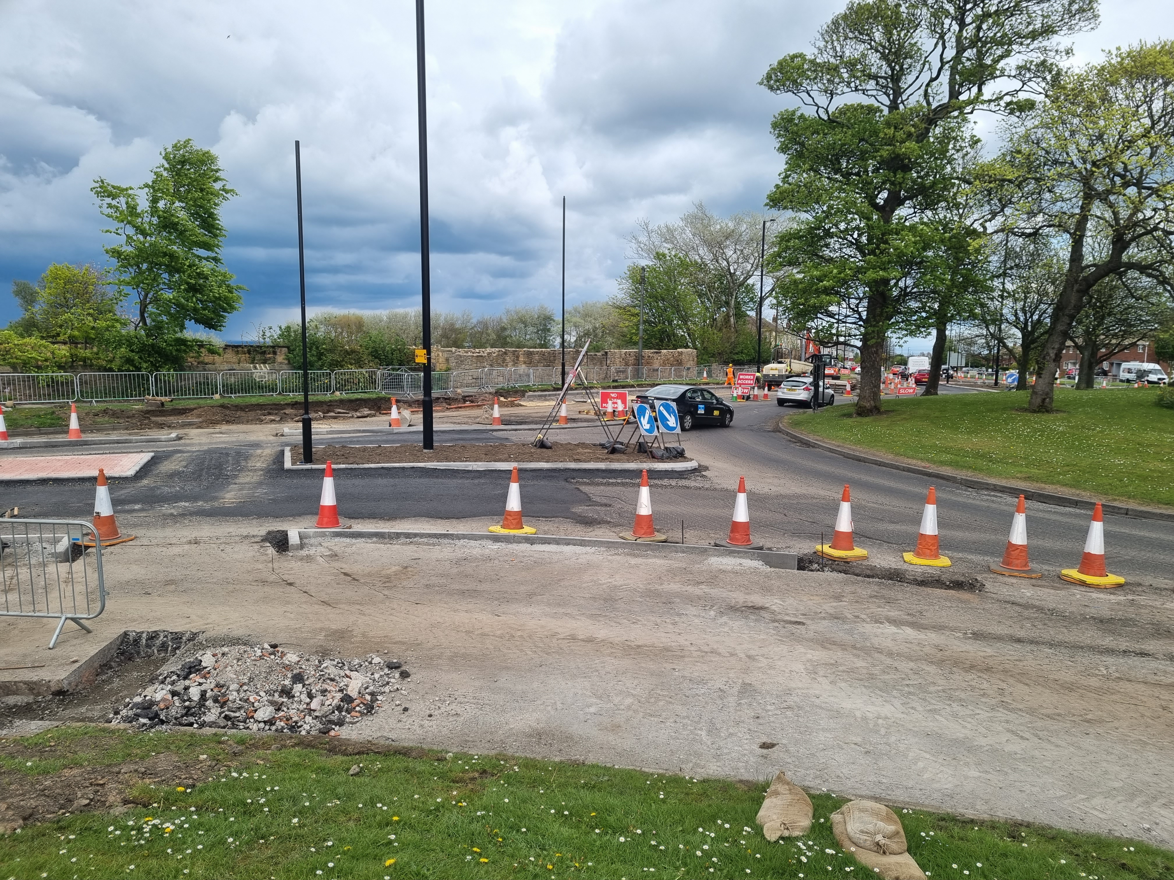 New segregated cycle lane starting to take shape at the Rake Lane / Billy Mill Lane roundabout New segregated cycle lane starting to take shape at the Rake Lane / Billy Mill Lane roundabout
